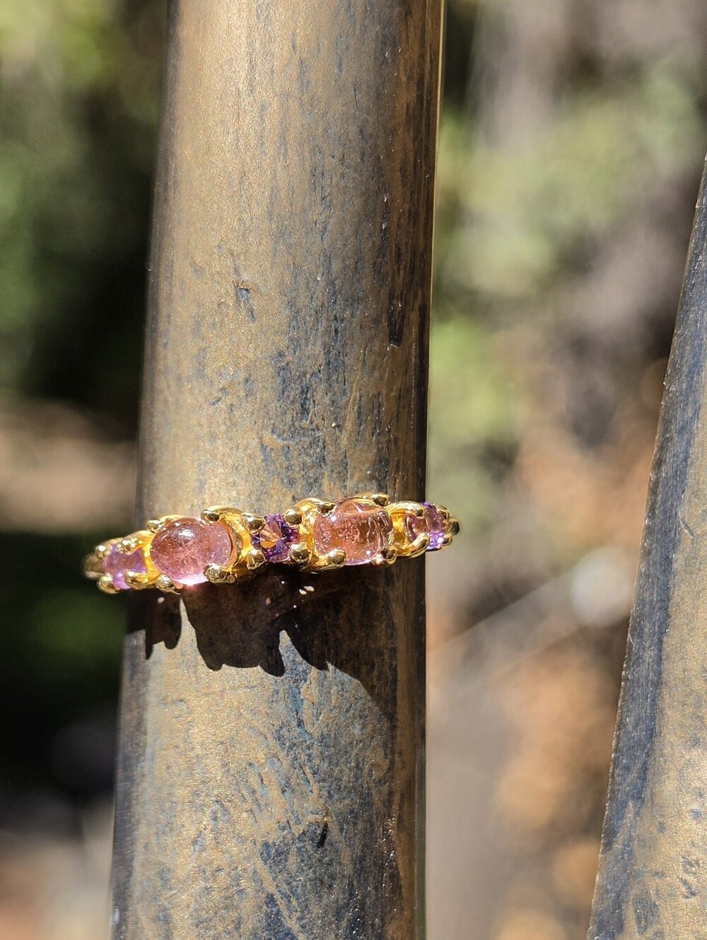 Tourmaline & Amethyst Natural Gemstone Sterling & Gold Ring Sz6 - Picture 5 of 8